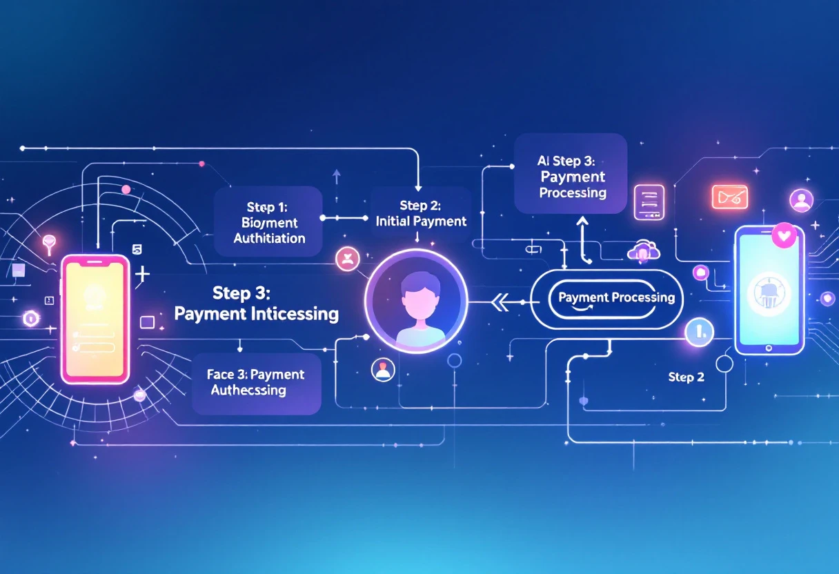 A visually organized flowchart showing the steps of a successful AI-driven phone payment process, highlighting how AI reduces friction and enhances customer experience.