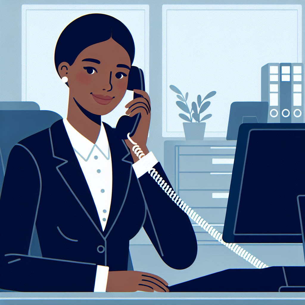 A professional individual answering the phone with a friendly demeanor