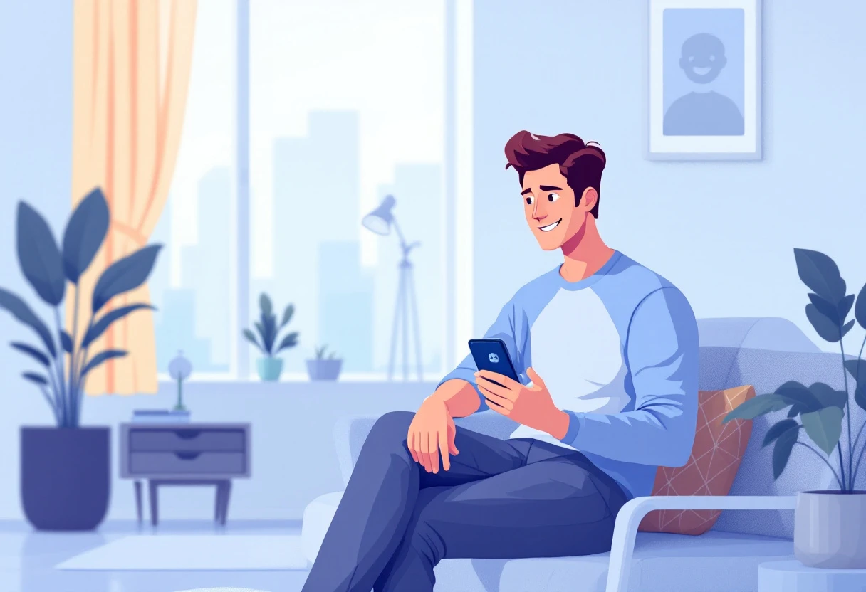 Illustration depicting a customer engaging with an AI assistant on a mobile device, representing modern customer service transformation.
