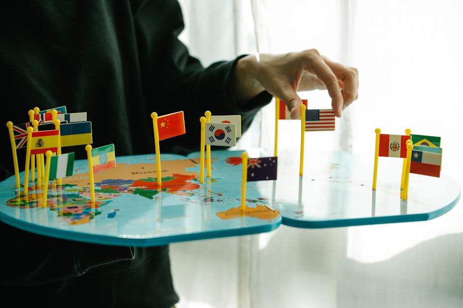 A globe with interconnected lines representing international communication routes