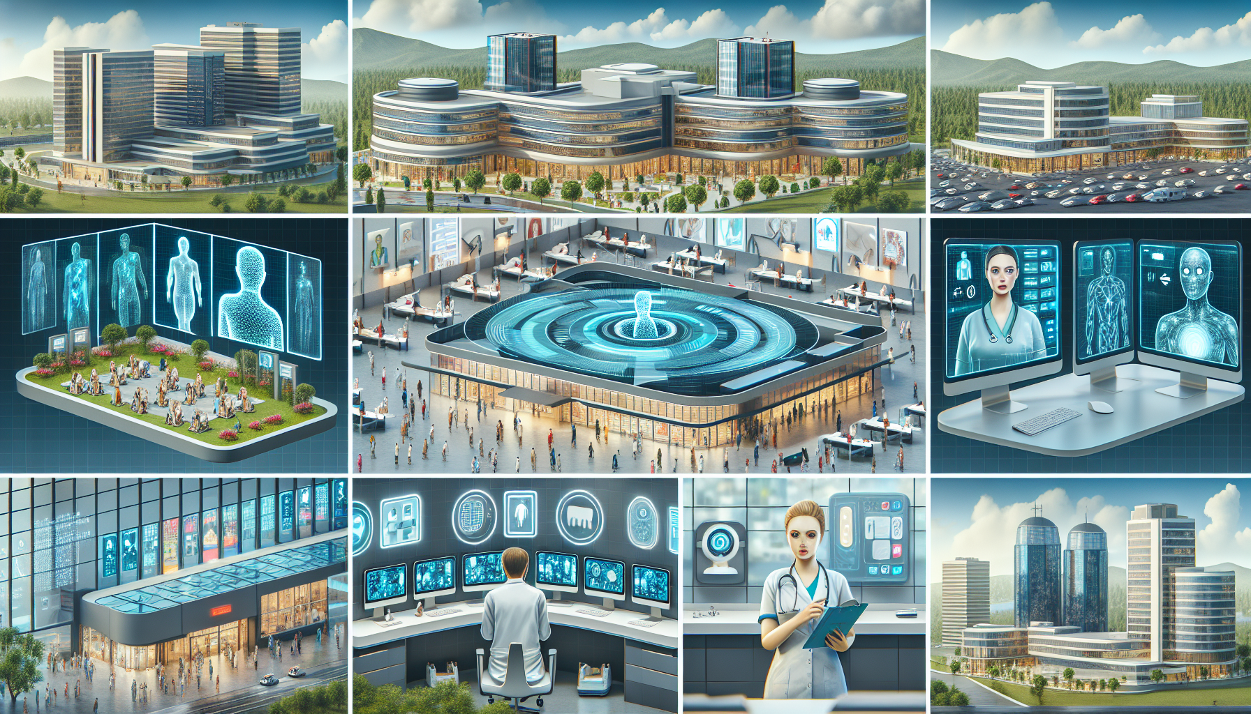 A collage of healthcare institutions that have successfully implemented Artificial Intelligence Receptionist technology