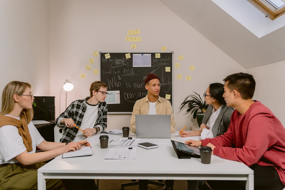 A vibrant, tech-inspired image showcasing diverse professionals communicating through devices, symbolizing the blend of traditional and modern communication methods.