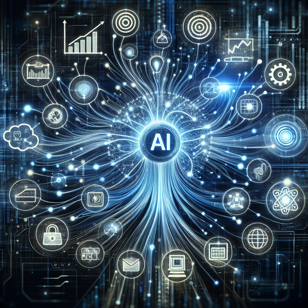 An illustration showing AI call merging system integrating with CRM, scheduling tools and other business applications
