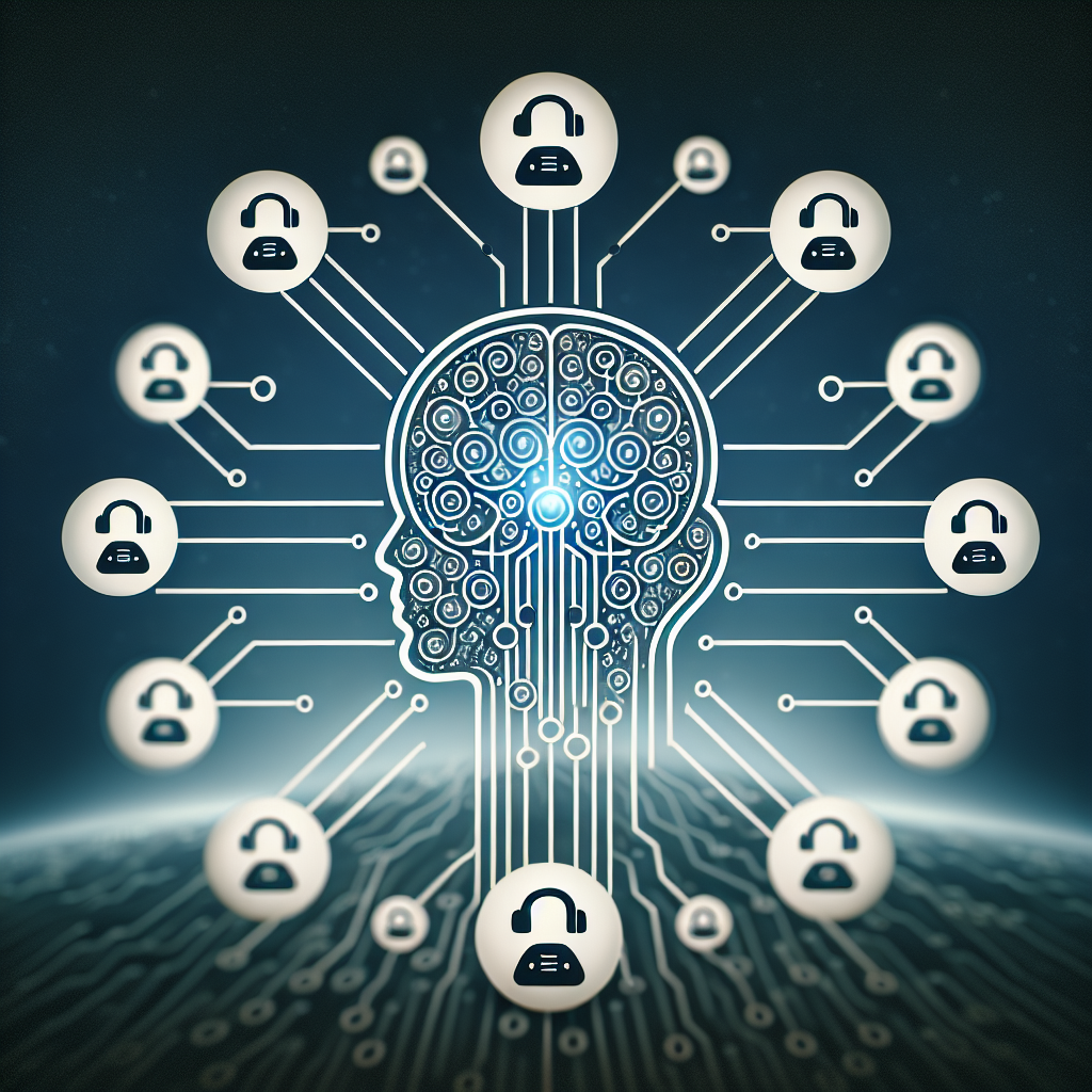 An image showing an artificial intelligence icon with intersecting phone icons, depicting the concept of intelligent call merging.