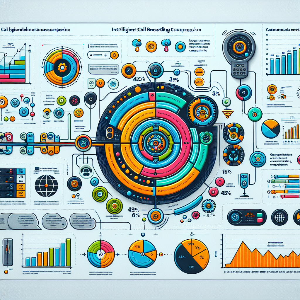 An infographic of intelligent call recording compression, displaying benefits through illustrative graphs and percentages.