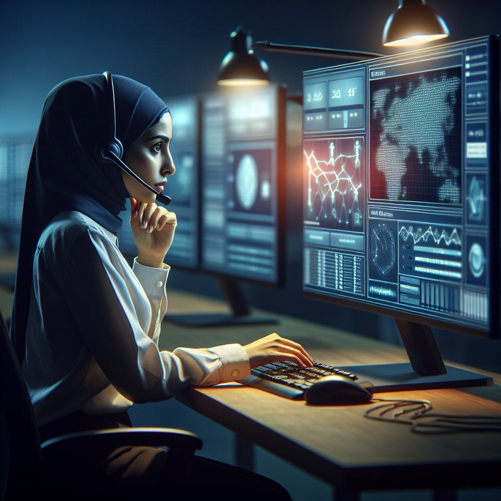 A depiction of an agent at a desk, using an intelligent call recycling system on a computer