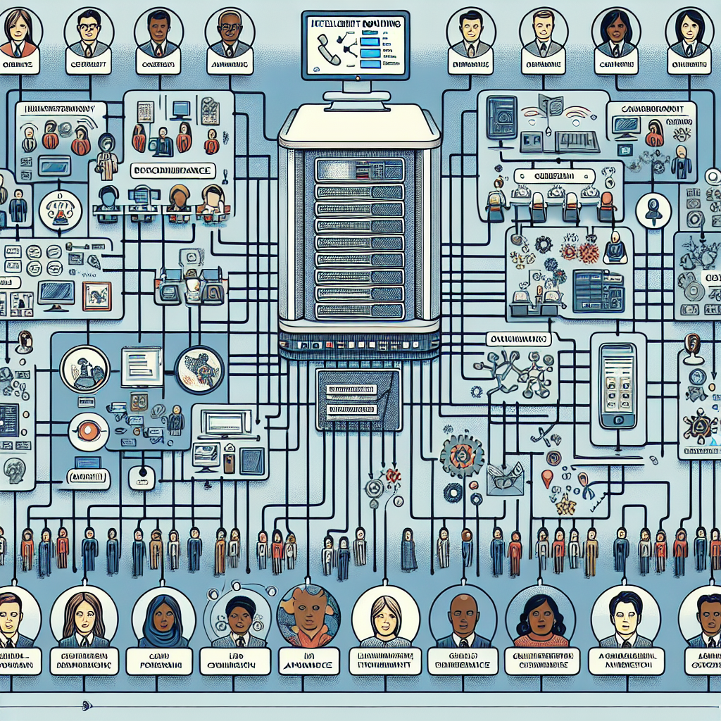 An illustration showing the process of Intelligent Call Routing, where incoming calls are being directed to different agents based on various factors.