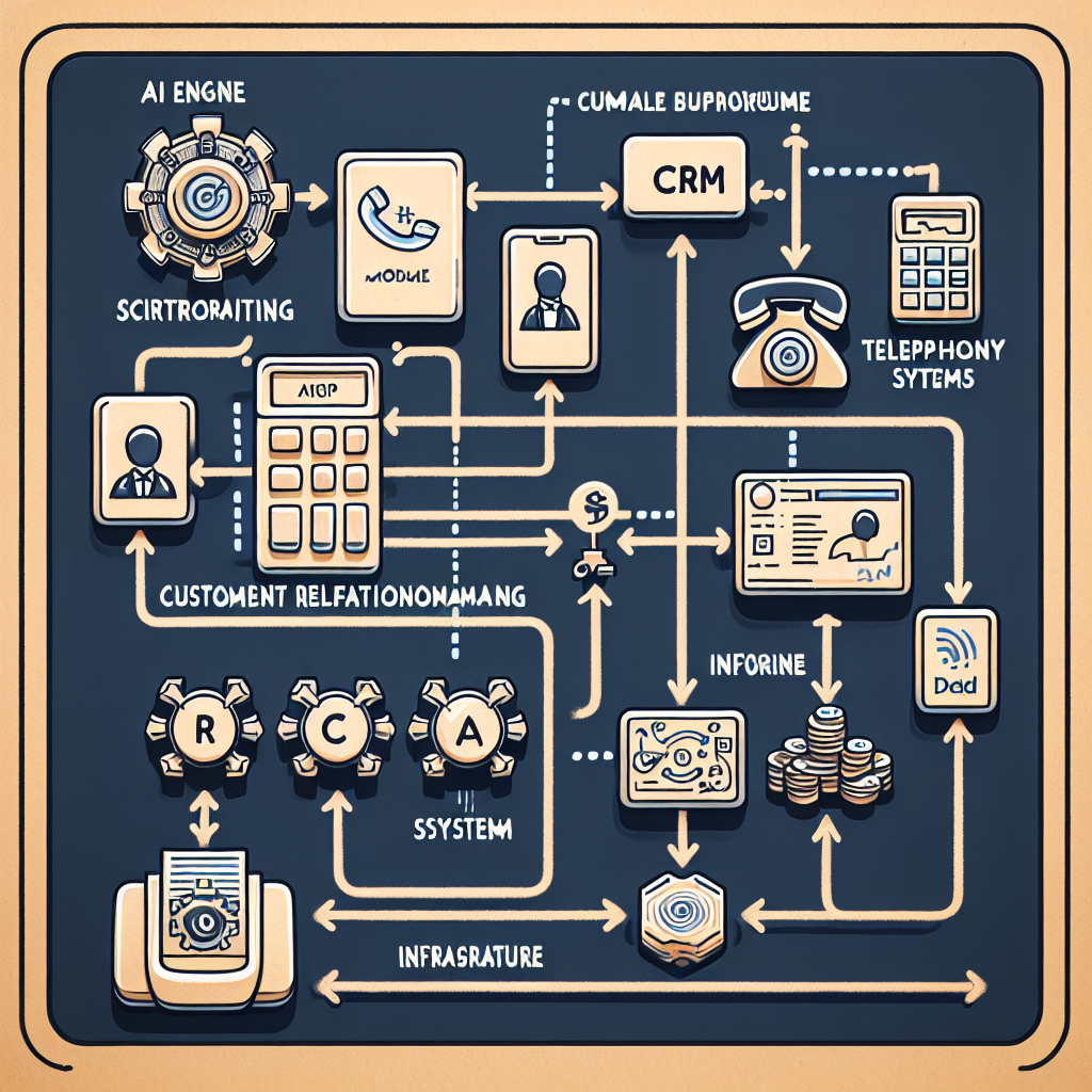 A diagram showing how AI-driven scripting integrates with CRM and telephony infrastructure