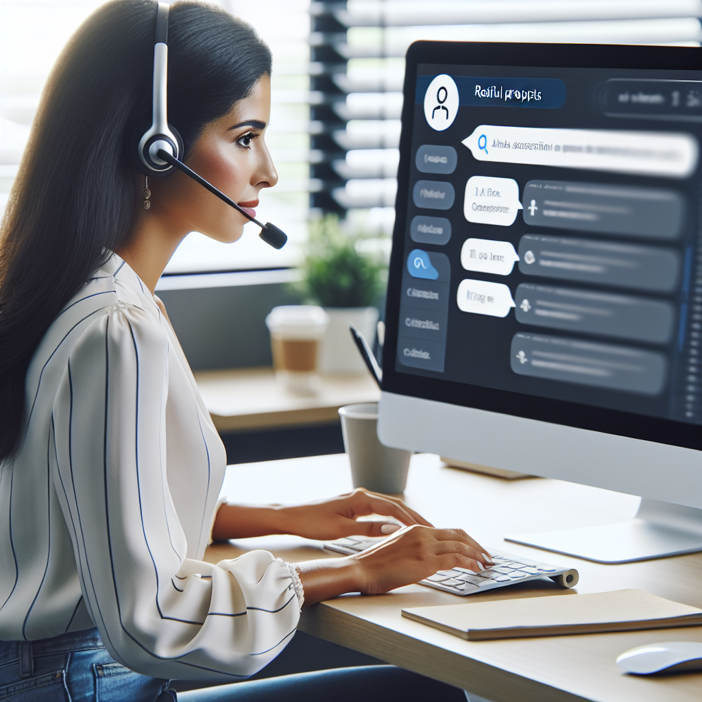 An image showing a customer service representative assisted by real-time on-screen prompts originating from AI software.