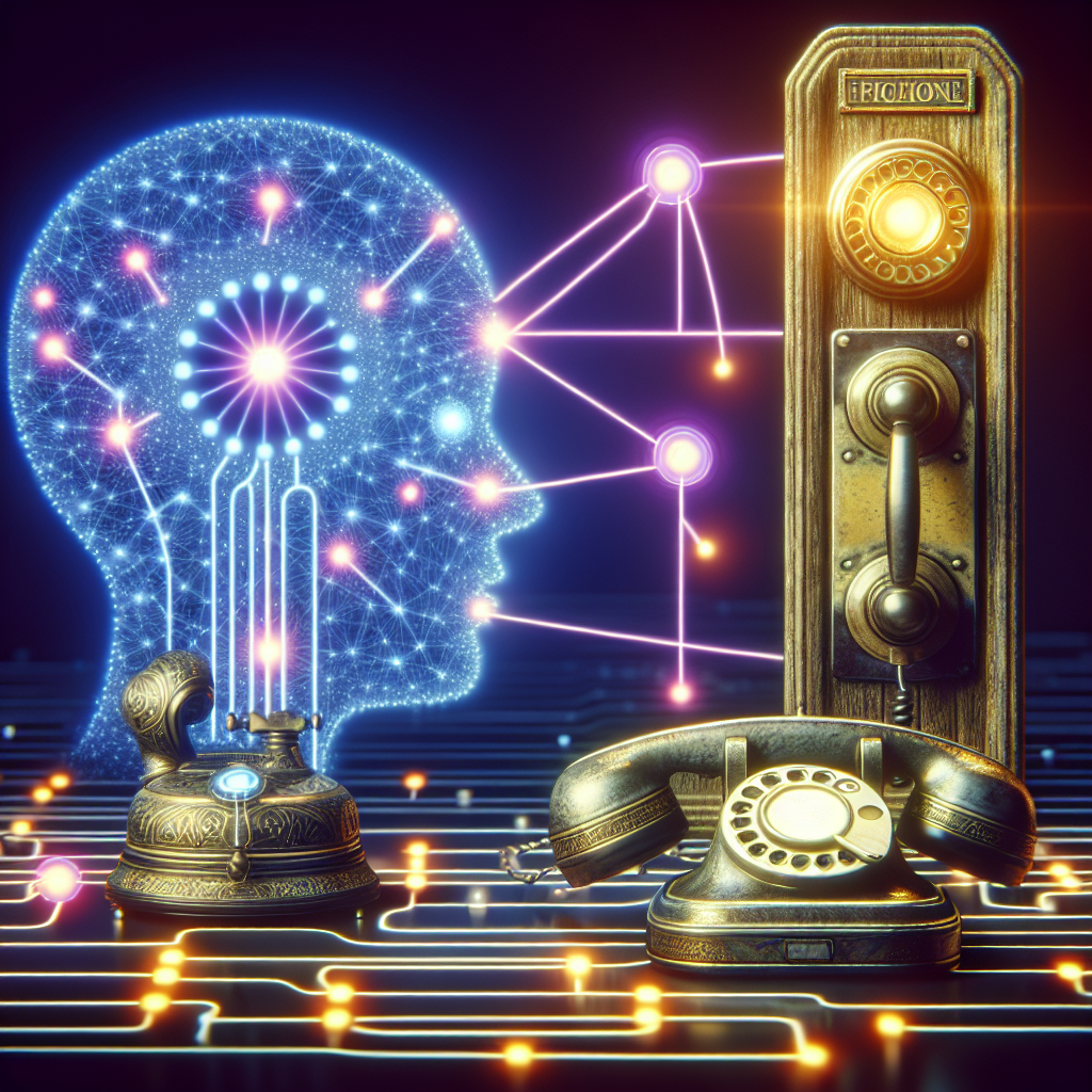 A graphic showing an AI system integrating with a traditional phone infrastructure.