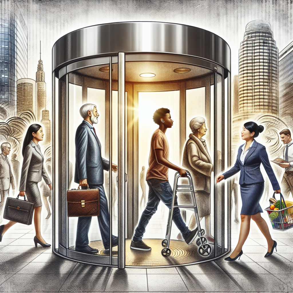 A revolving door representing customers coming and going, illustrating churn