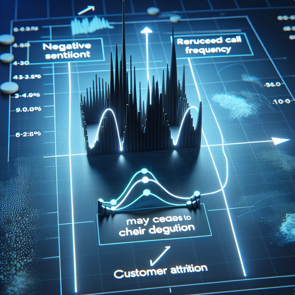 A graphic diagram displaying the correlation between neagtive sentiment, reduced call frequency, and shorter call duration on a customer churn chart.