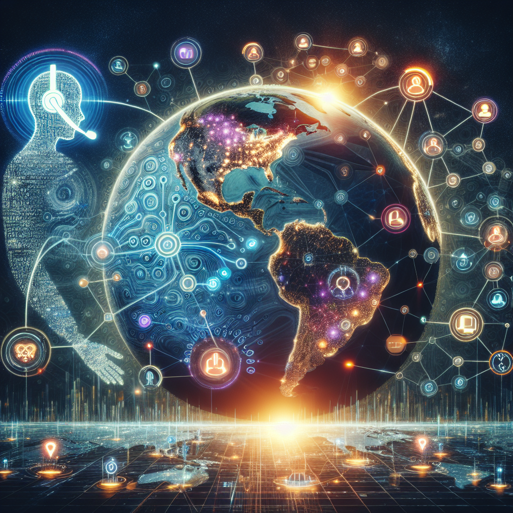 A graphic representation of AI harmonizing call center metrics across globe