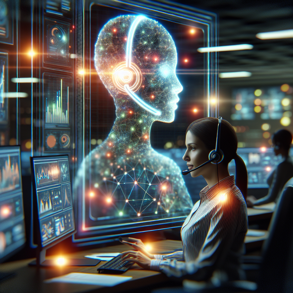 A representation of AI assisting a call agent with real-time data during a call