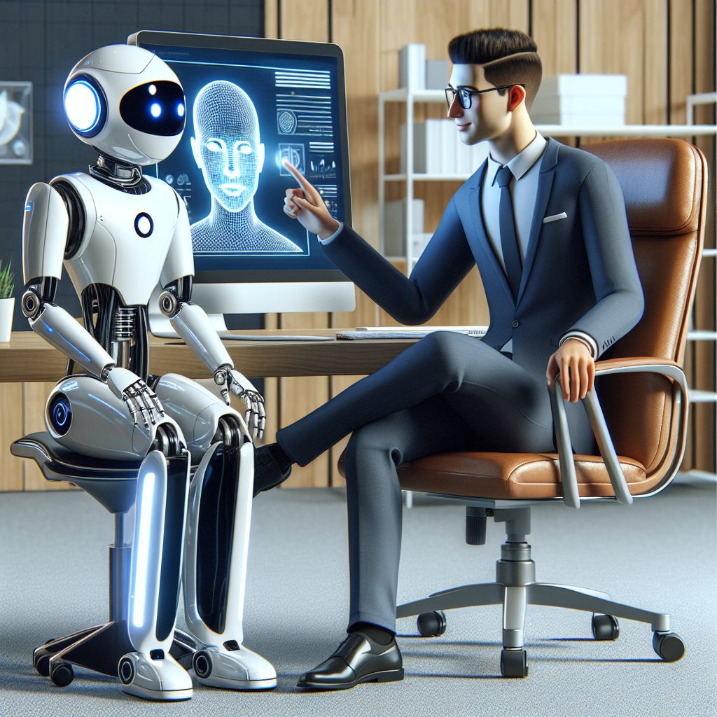An image showing an AI robot assisting a customer service representative