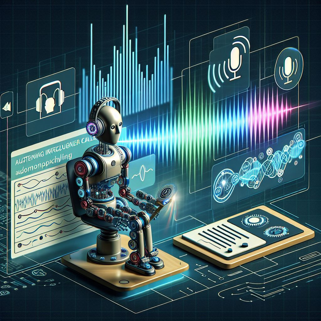 An illustration showing AI robot listening and analyzing customer calls