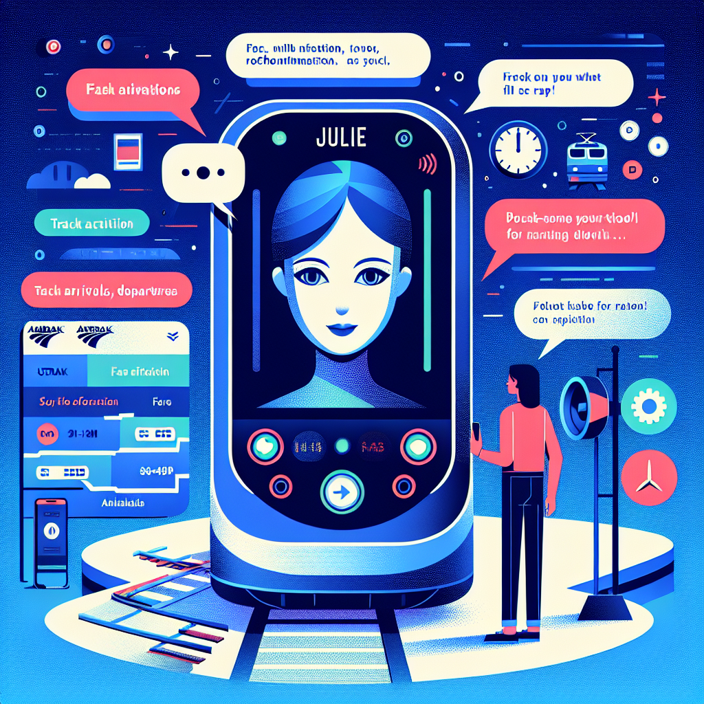 A visual showing Amtrak's voice-activated tool, Julie, in action, demonstrating some of its features.