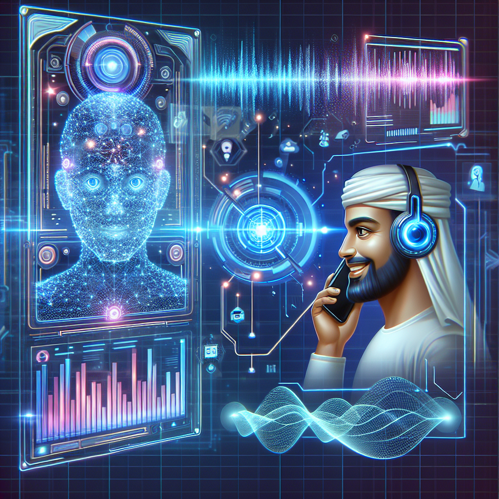 Graphic representation showing an AI system conversing with a human customer on the phone