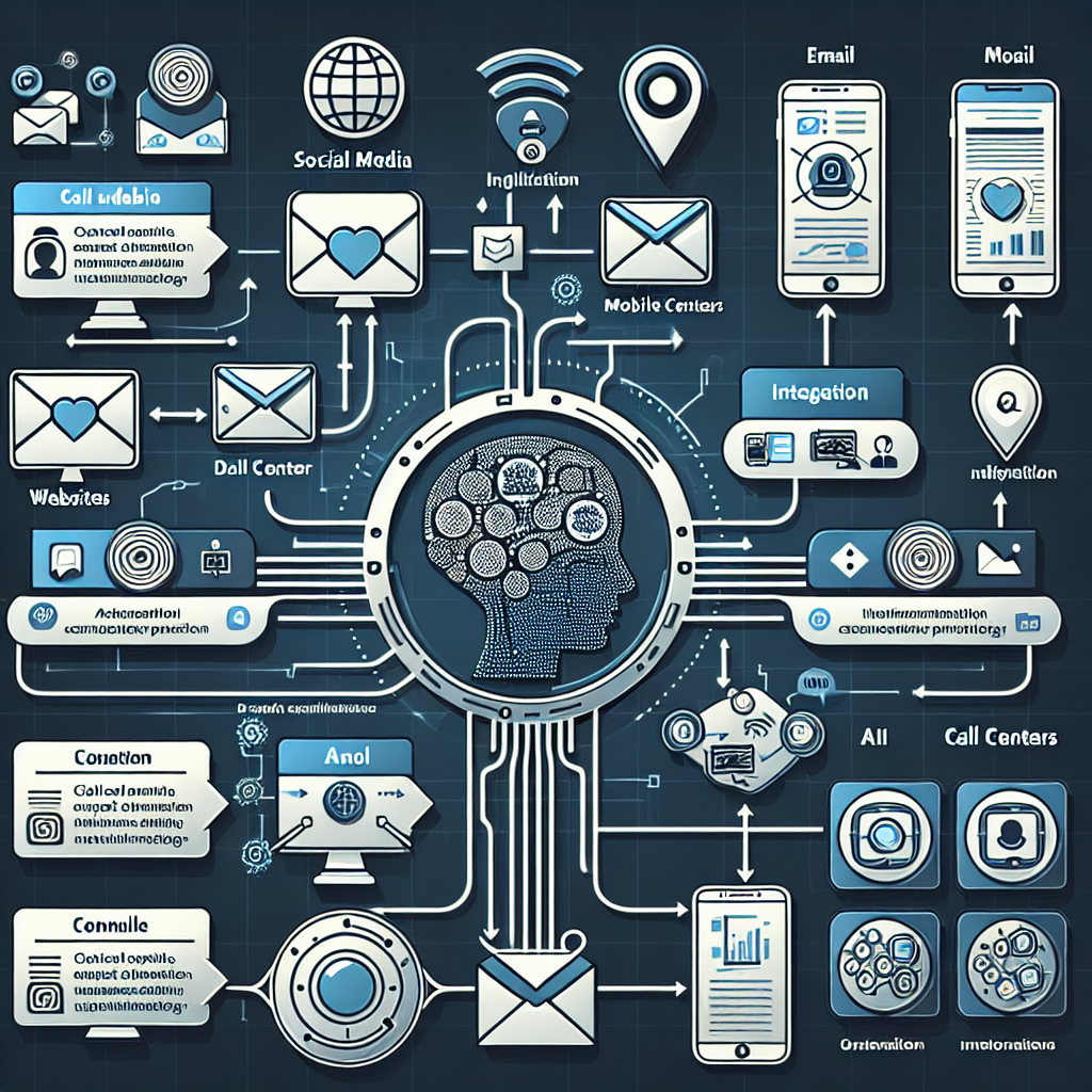 An infographic depicting various digital channels integrated with AI systems for call deflection