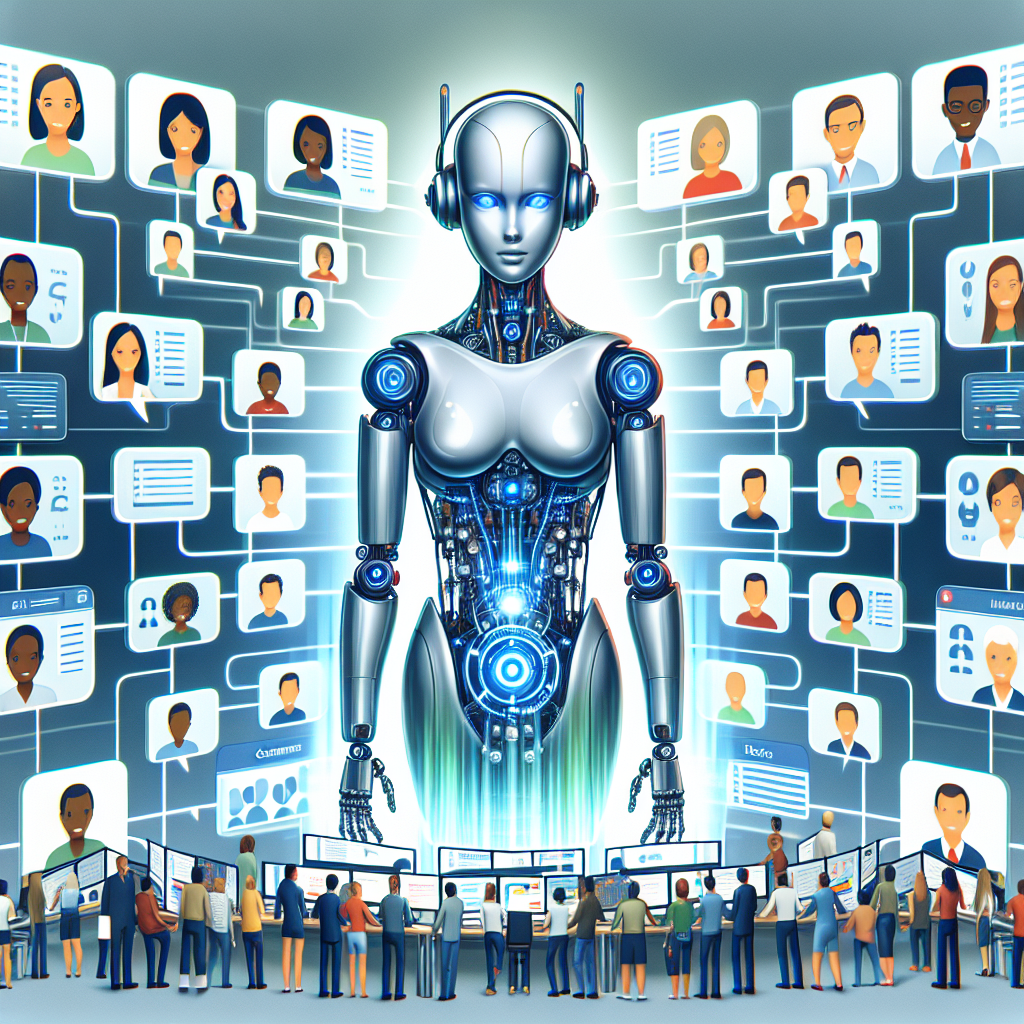 An illustration showcasing a smart AI system efficiently handling multiple customer support inquiries