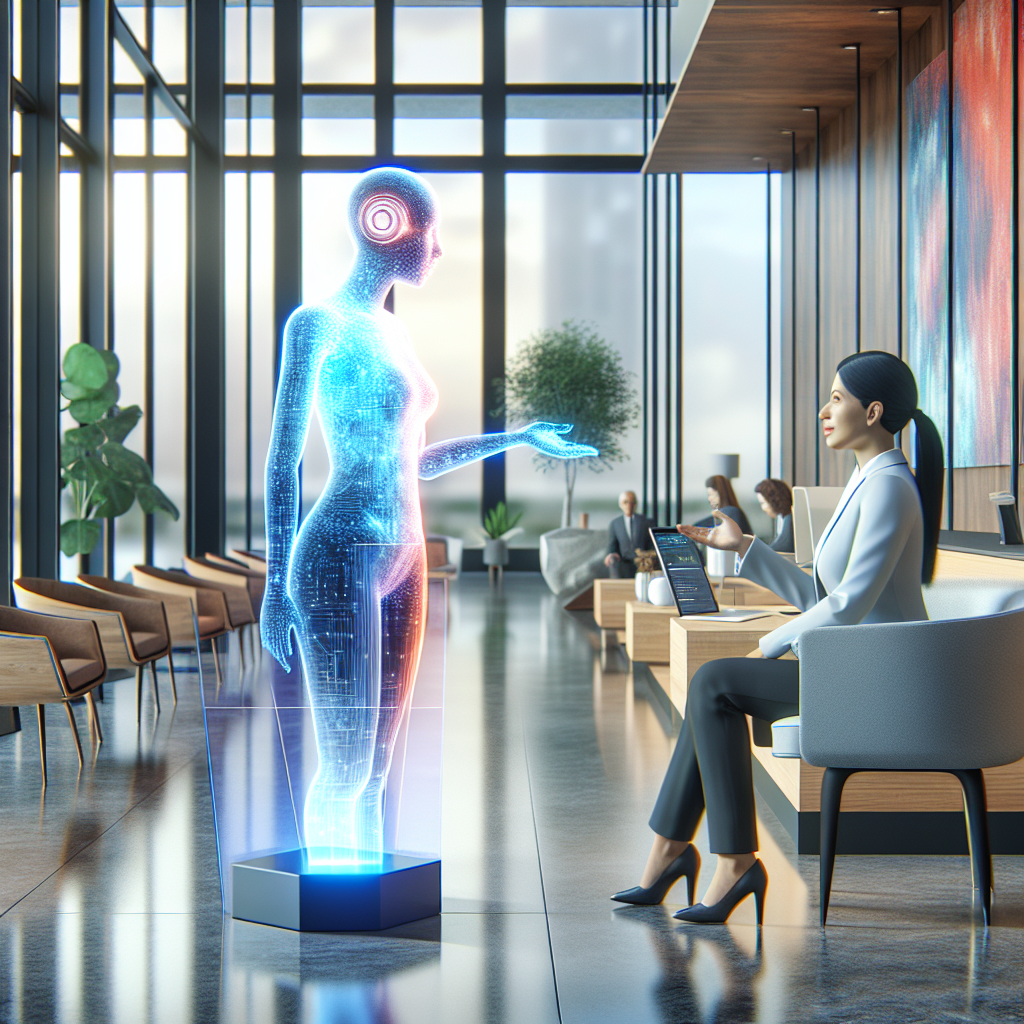 An image showing an AI receptionist interacting with a customer
