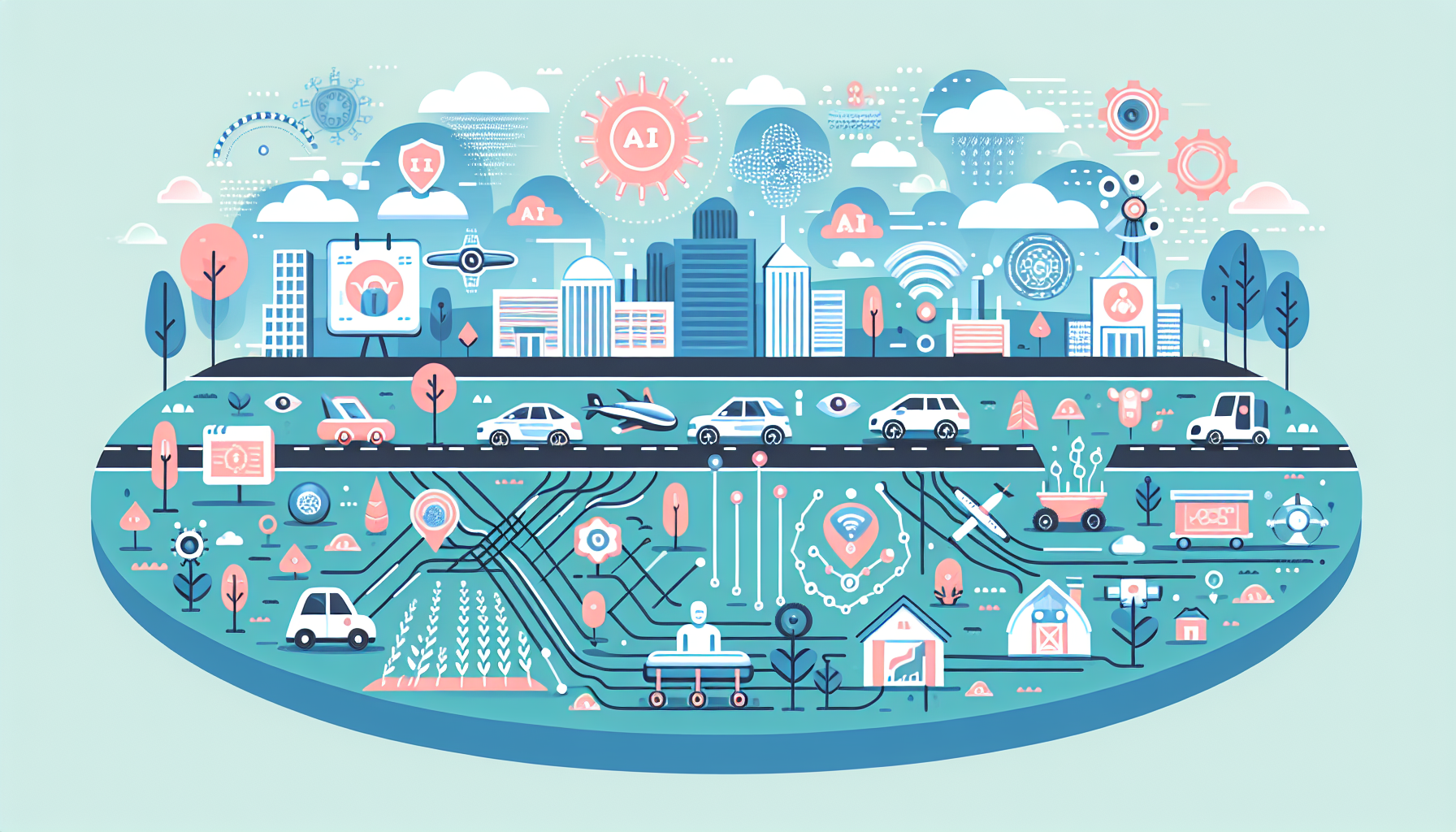 An illustration showing the diverse sectors where AI applications are trending