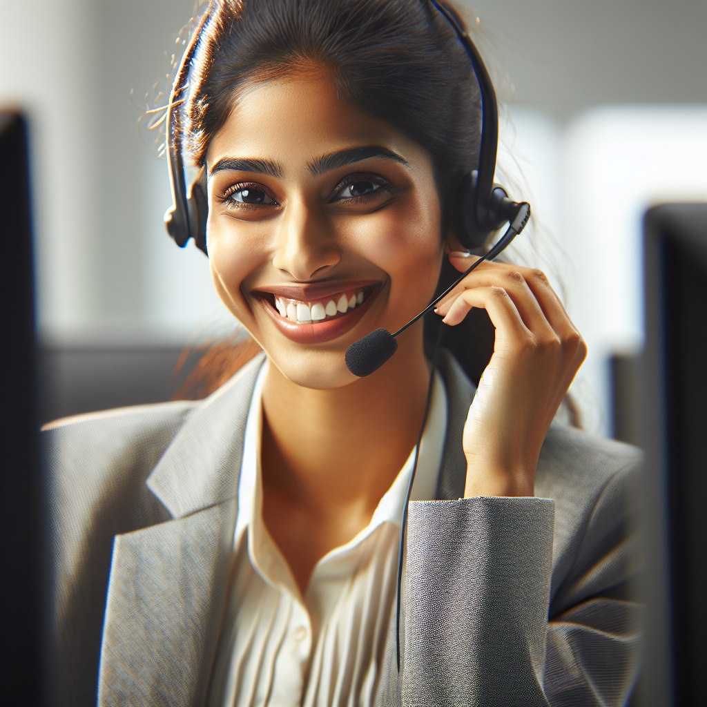 An image of a call center operator serving a customer with a pleasing smile, illustrating enhanced customer satisfaction.