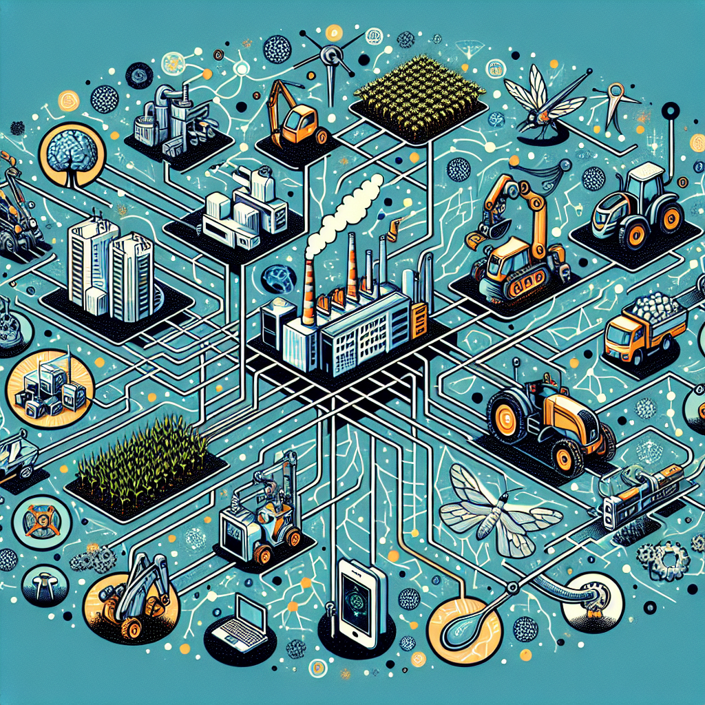 An image illustrating several industry sectors with related AI elements.