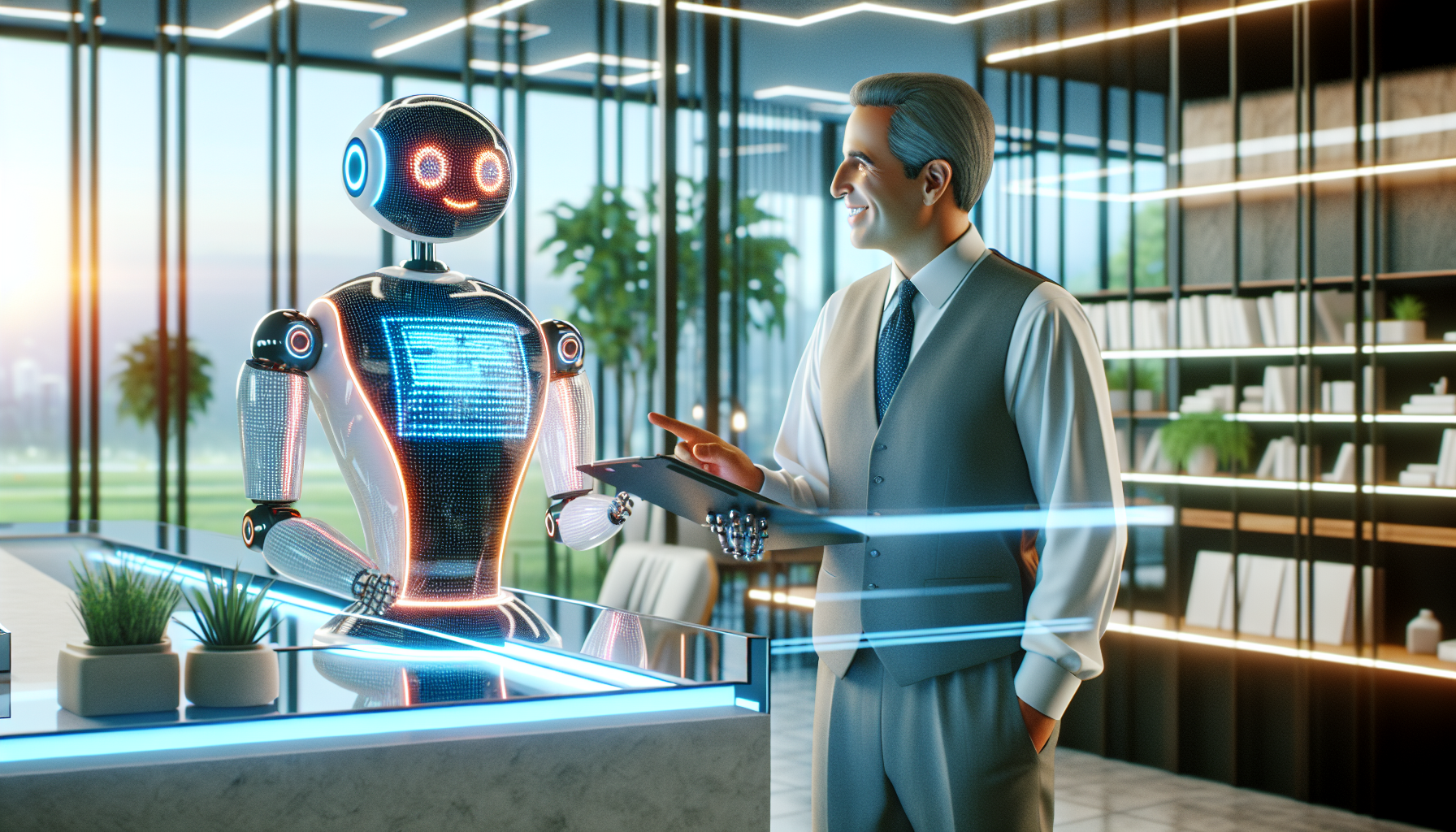 An image showing an AI-powered smart receptionist assisting a customer.