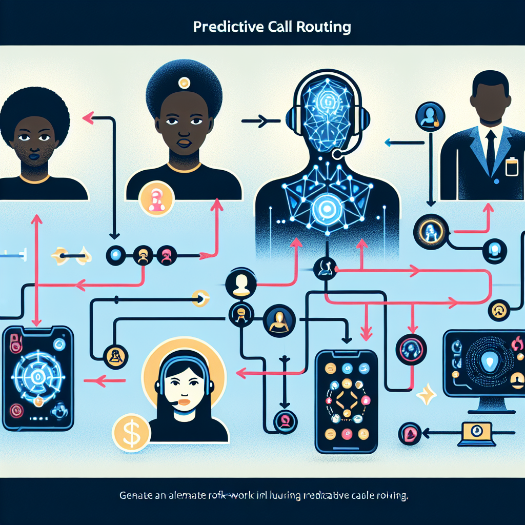 A visual depiction of how predictive call routing works, possibly showing the data flow from the customer to the AI system, and then to the selected customer service agent. This image would ideally include icons or illustrations of a customer, a computer or AI representation, and an agent.