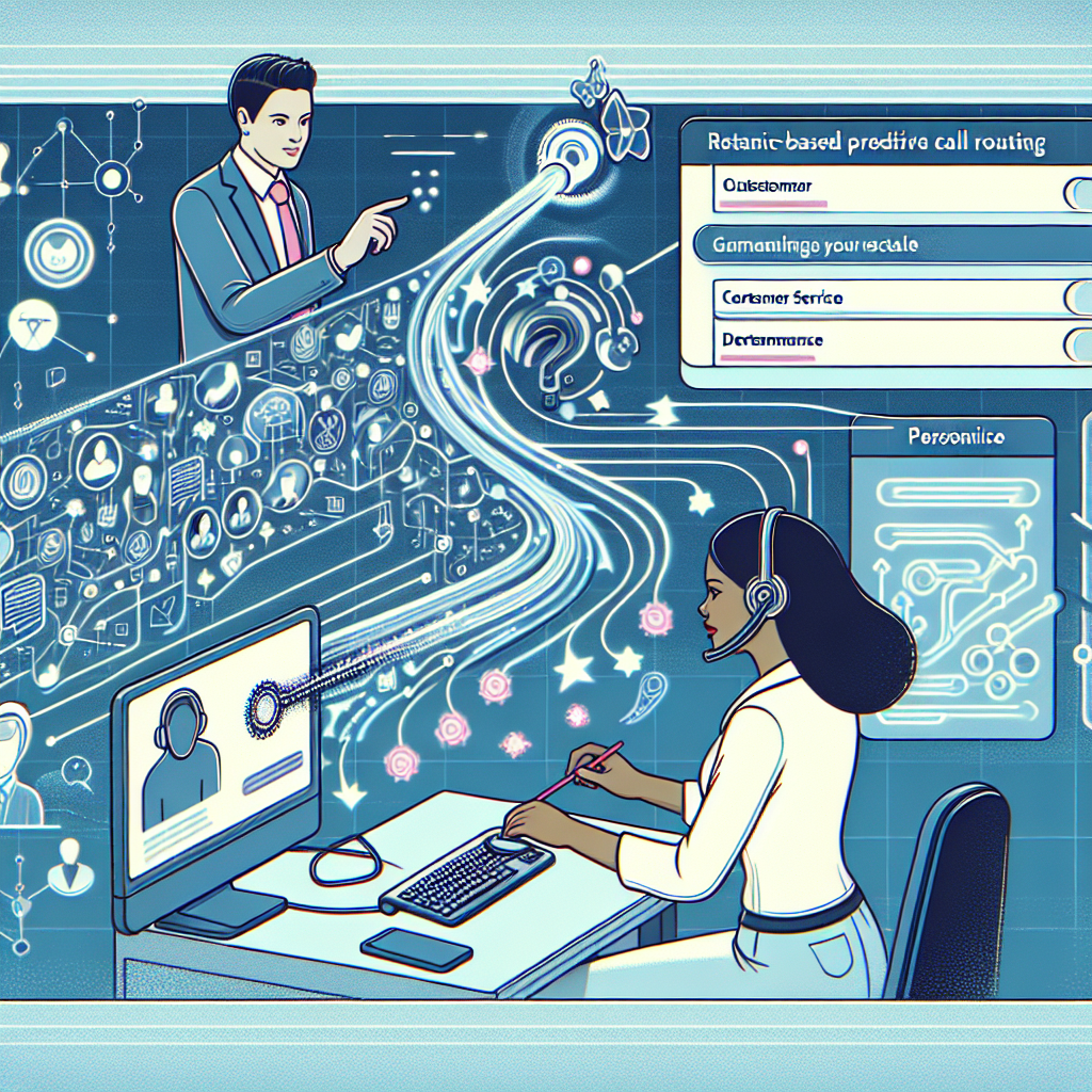 An illustration showcasing a snapshot of how AI-based predictive call routing works, highlighting the transition from a customer's initial call to personalized interaction with a customer service agent