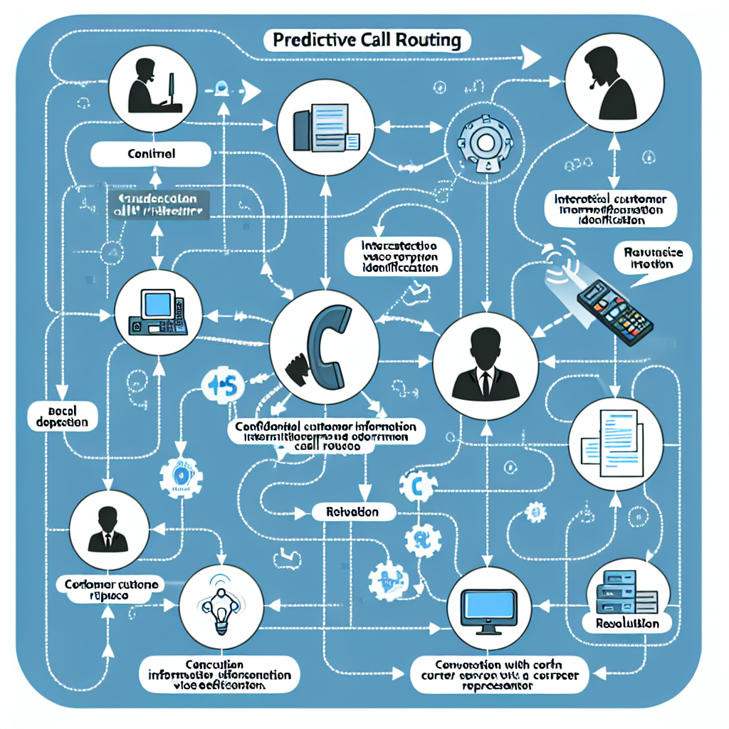 A visual representation of the predictive call routing process, possibly showing a flowchart of a call from customer to resolution.