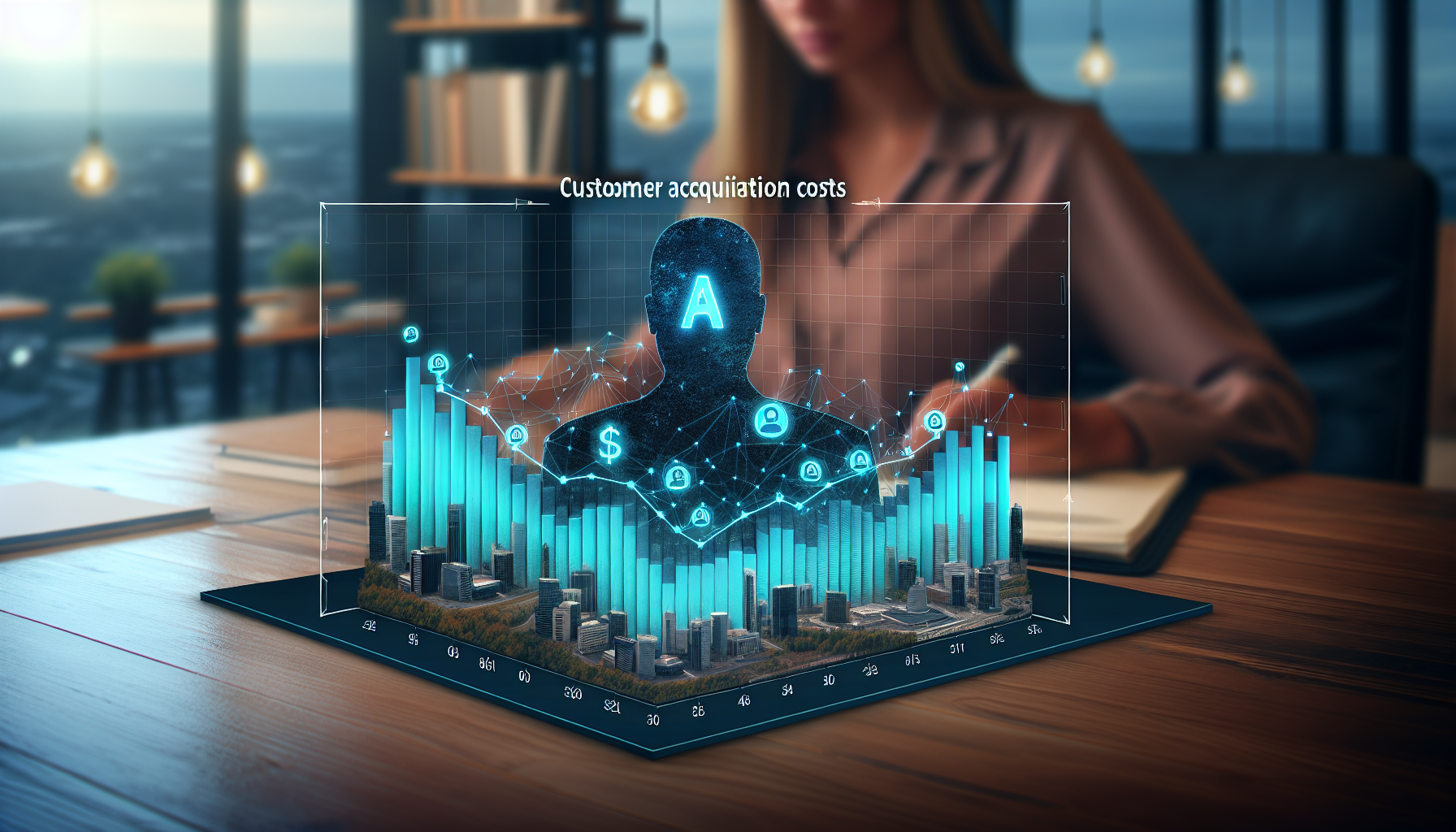 A visual graph illustrating the reduction in customer acquisition costs after the application of AI receptionists