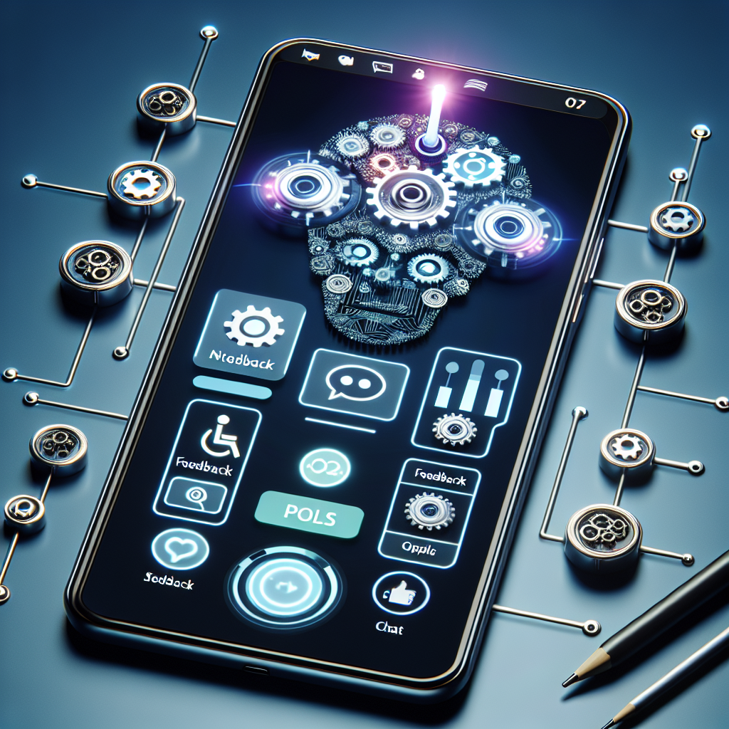 An image showing a smartphone screen with a customer engagement app open and AI symbols around it