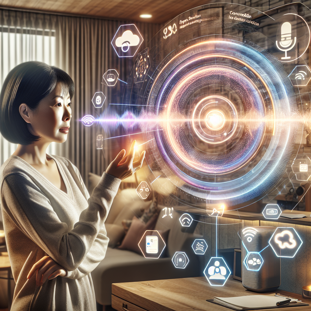 An illustration showcasing a user navigating a voice-activated service interface