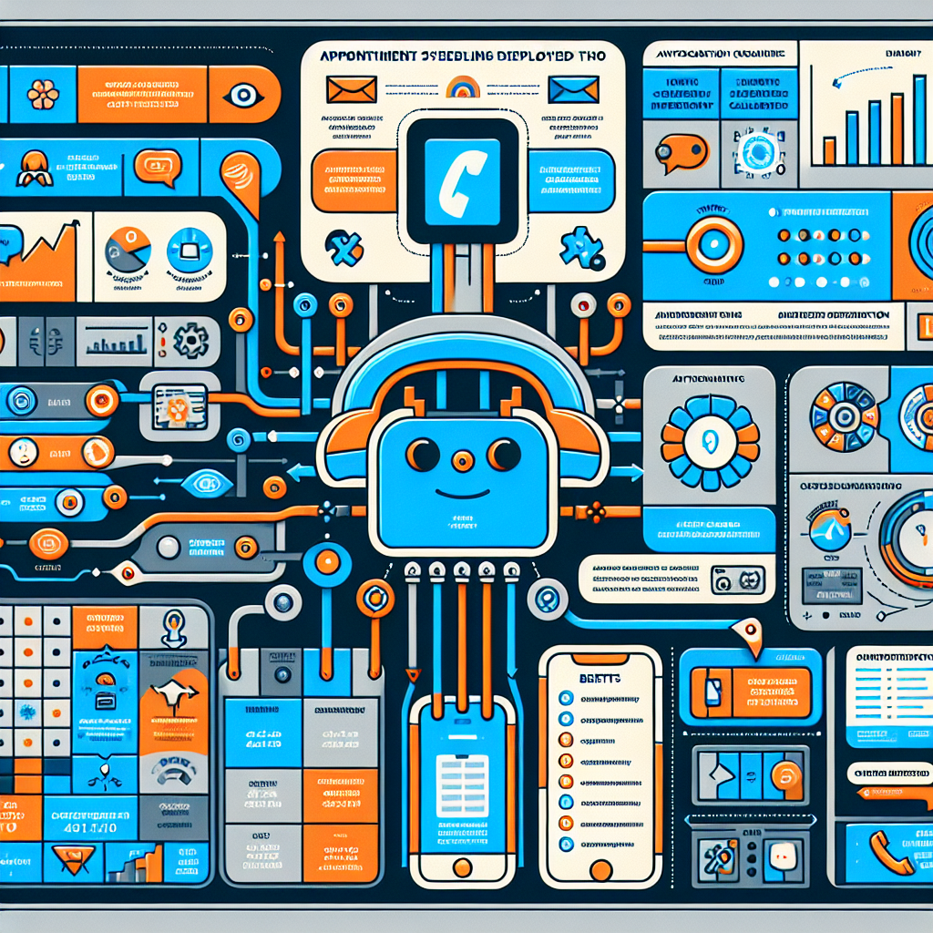 An infographic illustrating various features and integration capabilities of AI-powered appointment scheduling via phone.