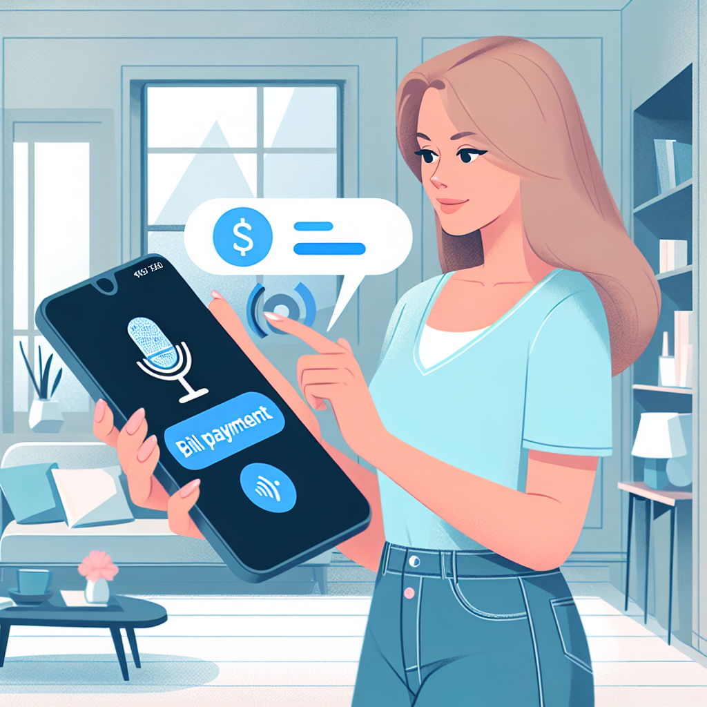 An image illustrating a person using voice command on their smartphone to process a bill payment