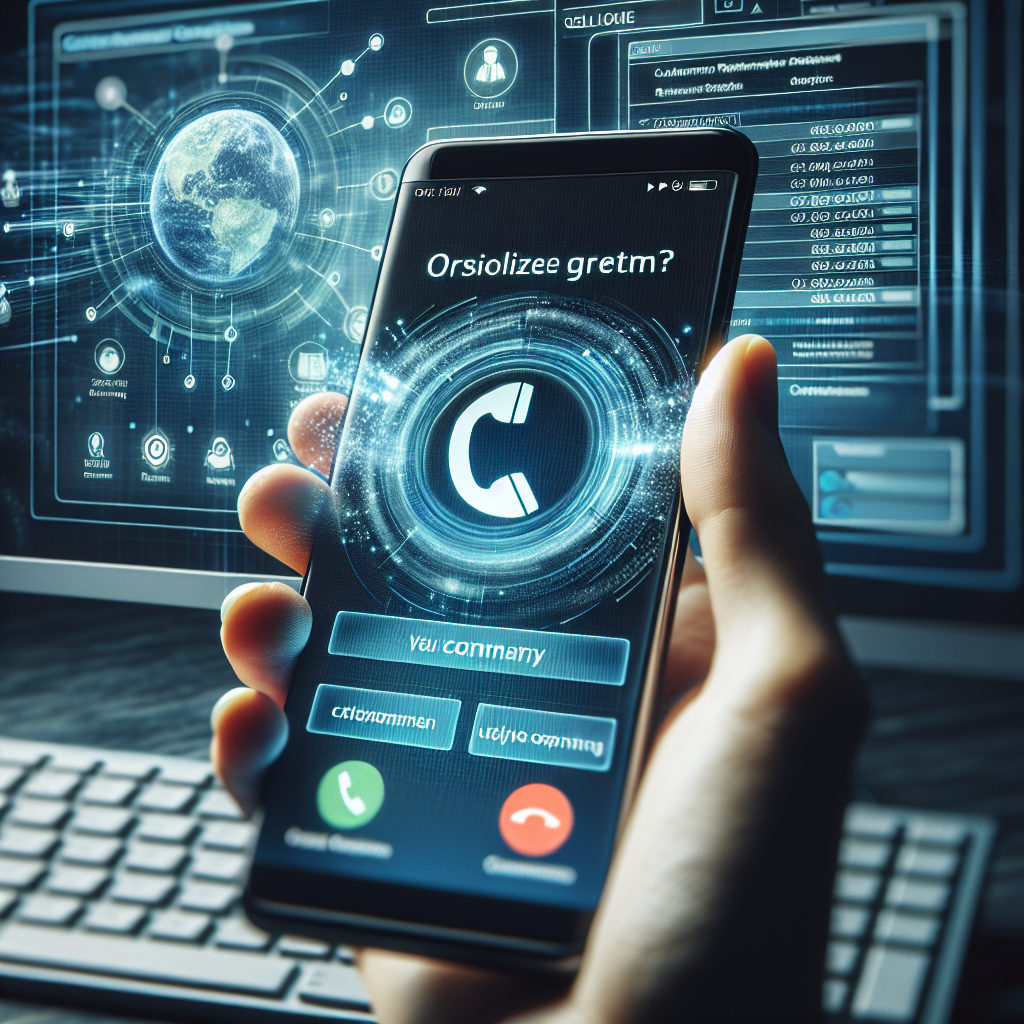 A graphic representation of a call being received with a personalized greeting message, showing a CRM system in the background
