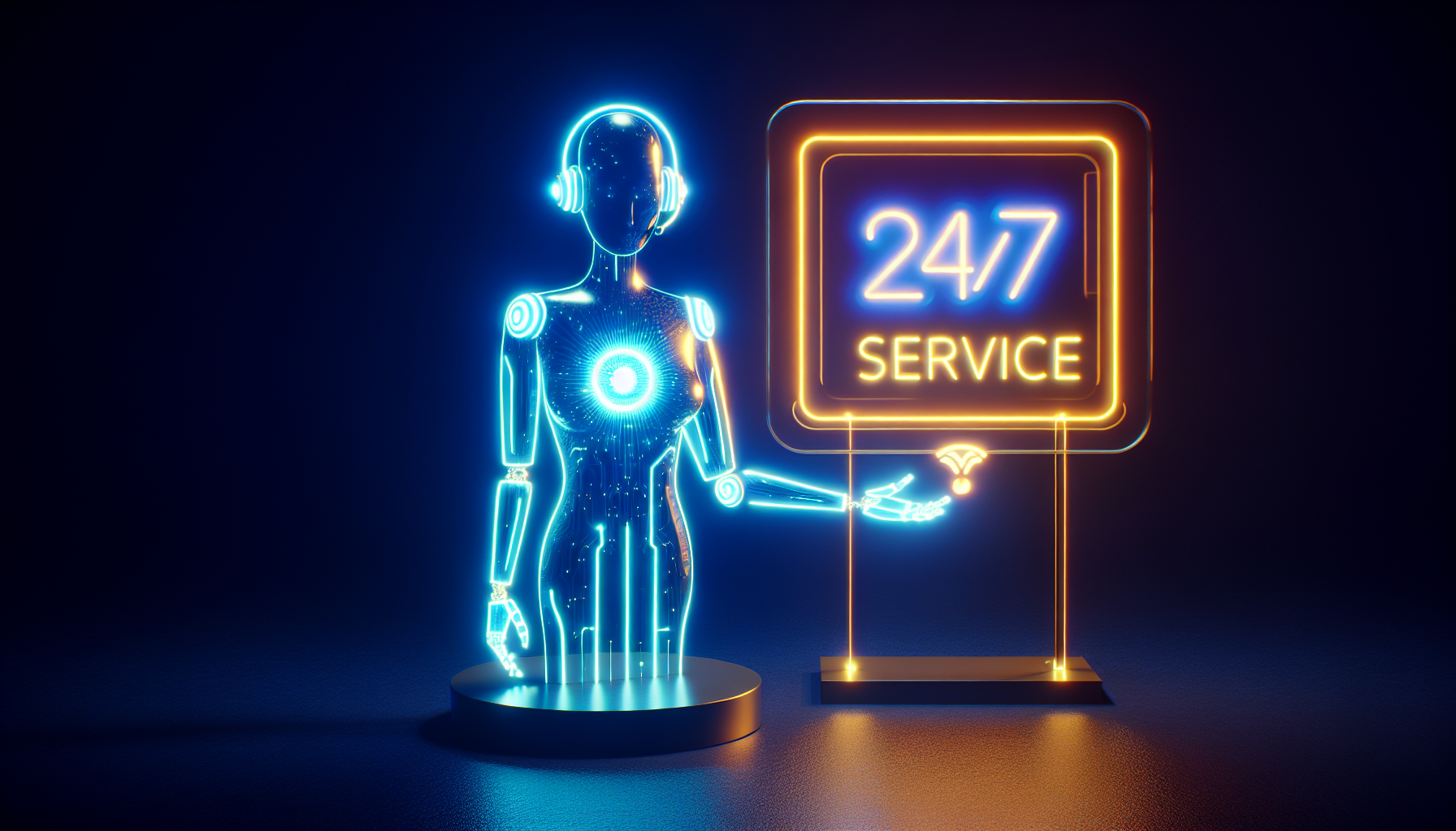 A graphic showing a 24/7 service sign with a digital AI Receptionist