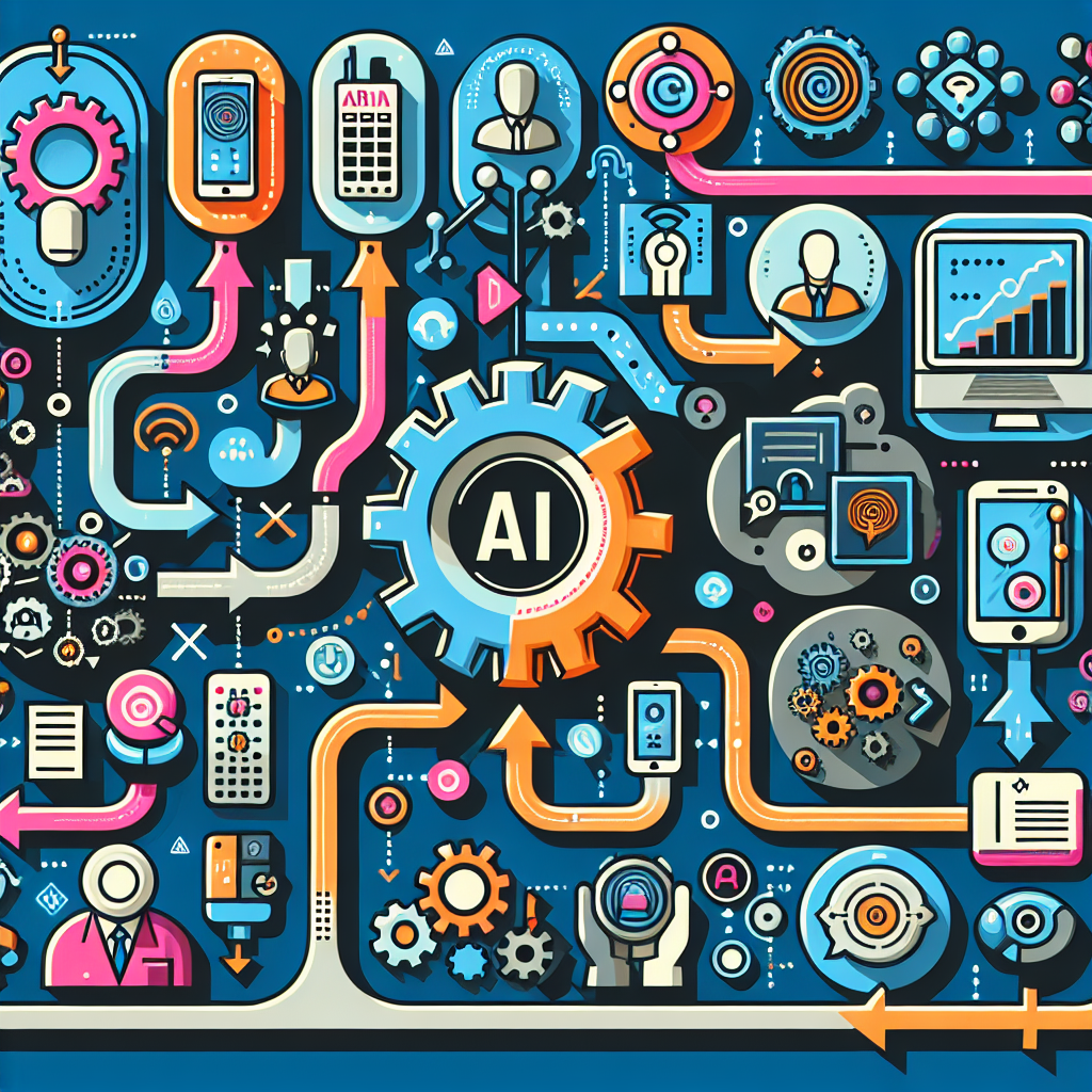 An illustrative infographic showing the integration of AI, phone systems, and CRM platforms