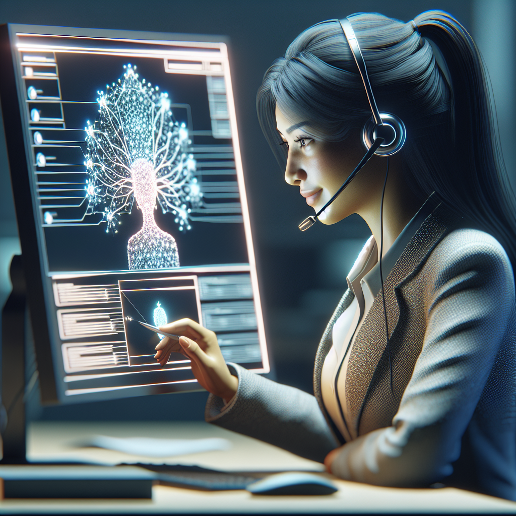 An image showing a customer service representative aided by an AI system to forward customer calls accurately