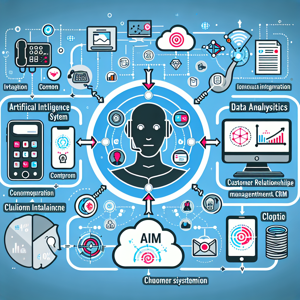 An infographic showing AI phone system integrating with CRM systems and data analytics