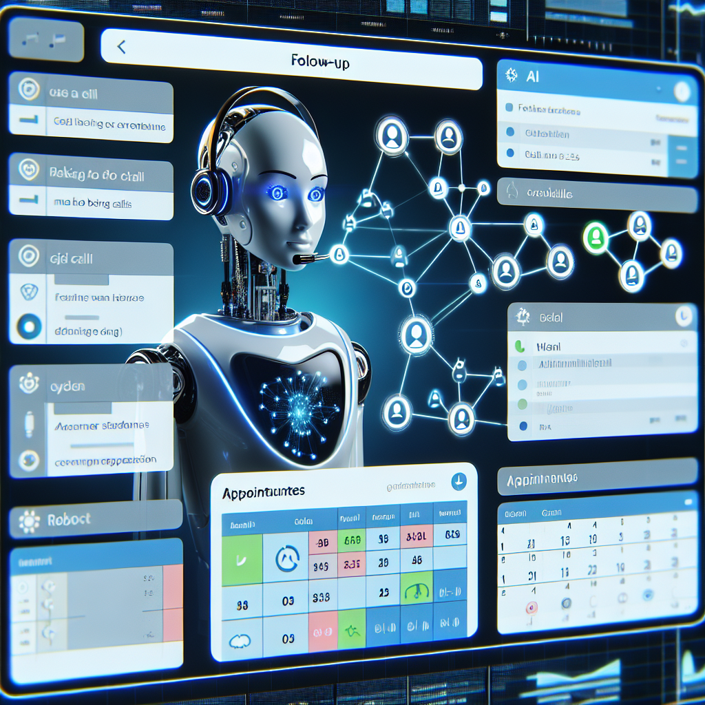 An image showcasing an AI assistant making follow up calls and managing schedules on a digital screen