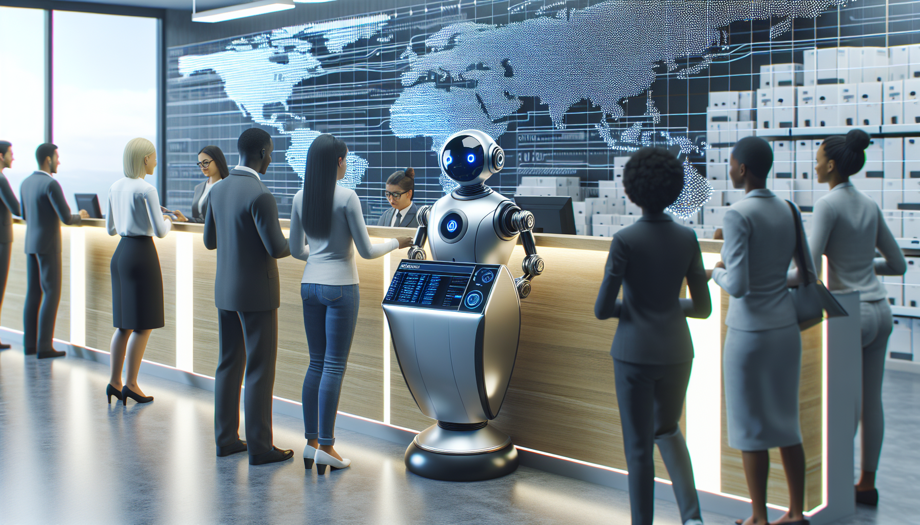 An AI robot receptionist handling customer returns