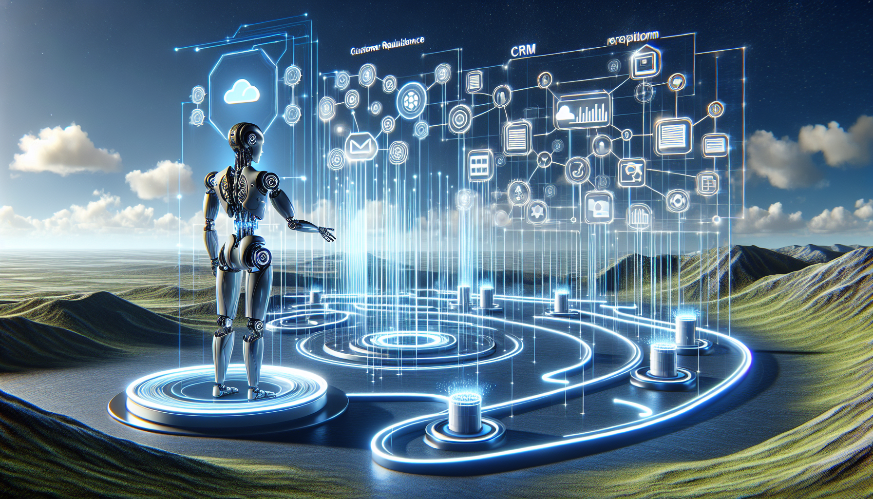 A visualization illustrating an AI receptionist smoothly integrating with a CRM system
