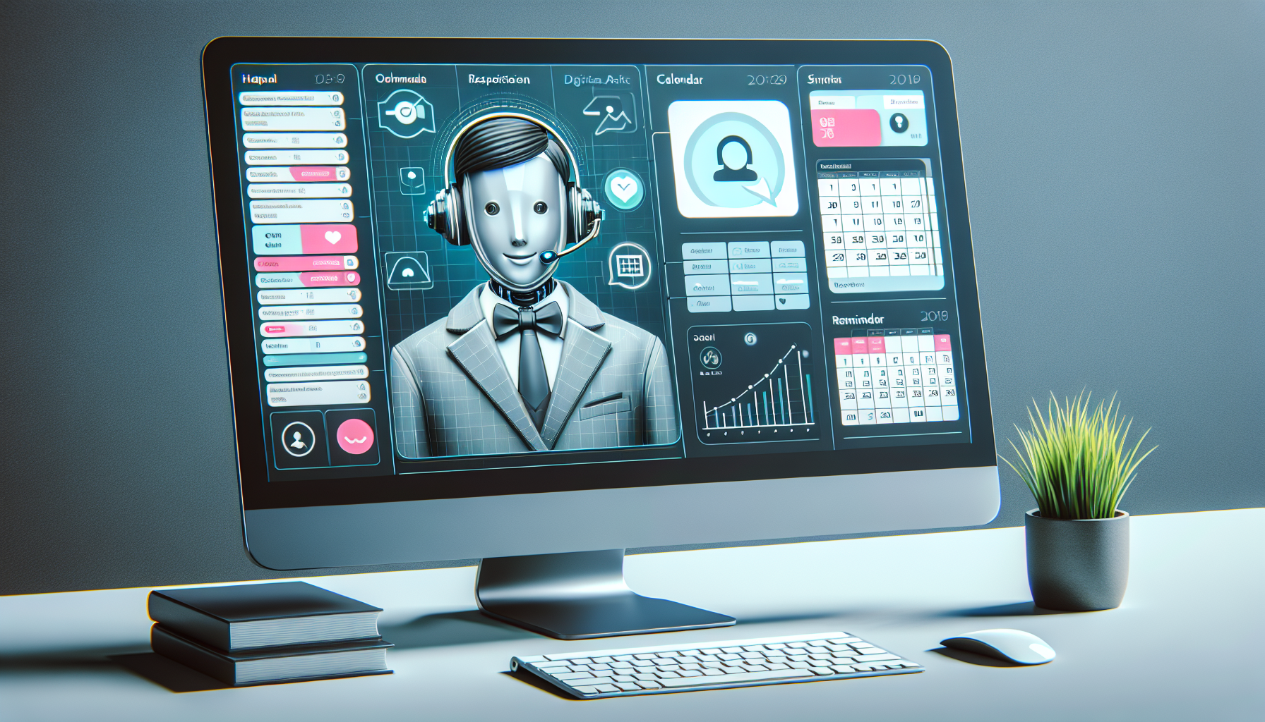 An AI receptionist app synced with a business calendar on a computer screen