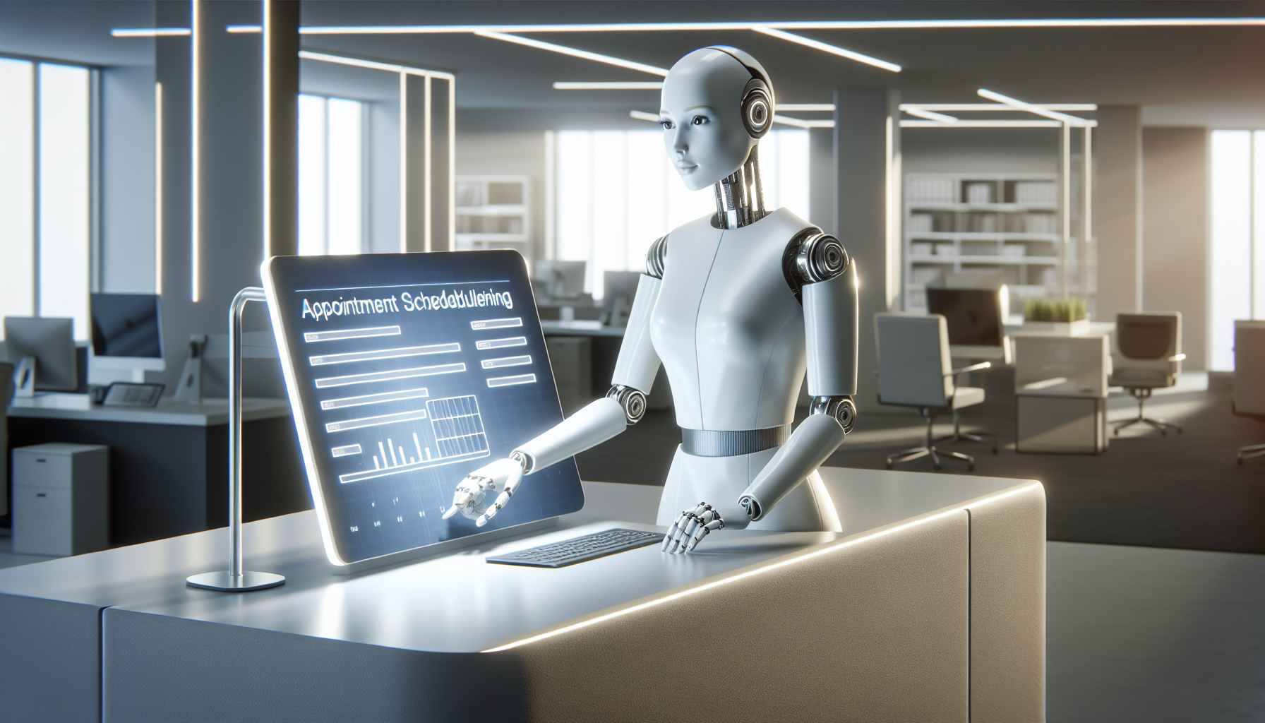 An image showcasing an AI receptionist in action, perhaps displaying an appointment scheduling interface.