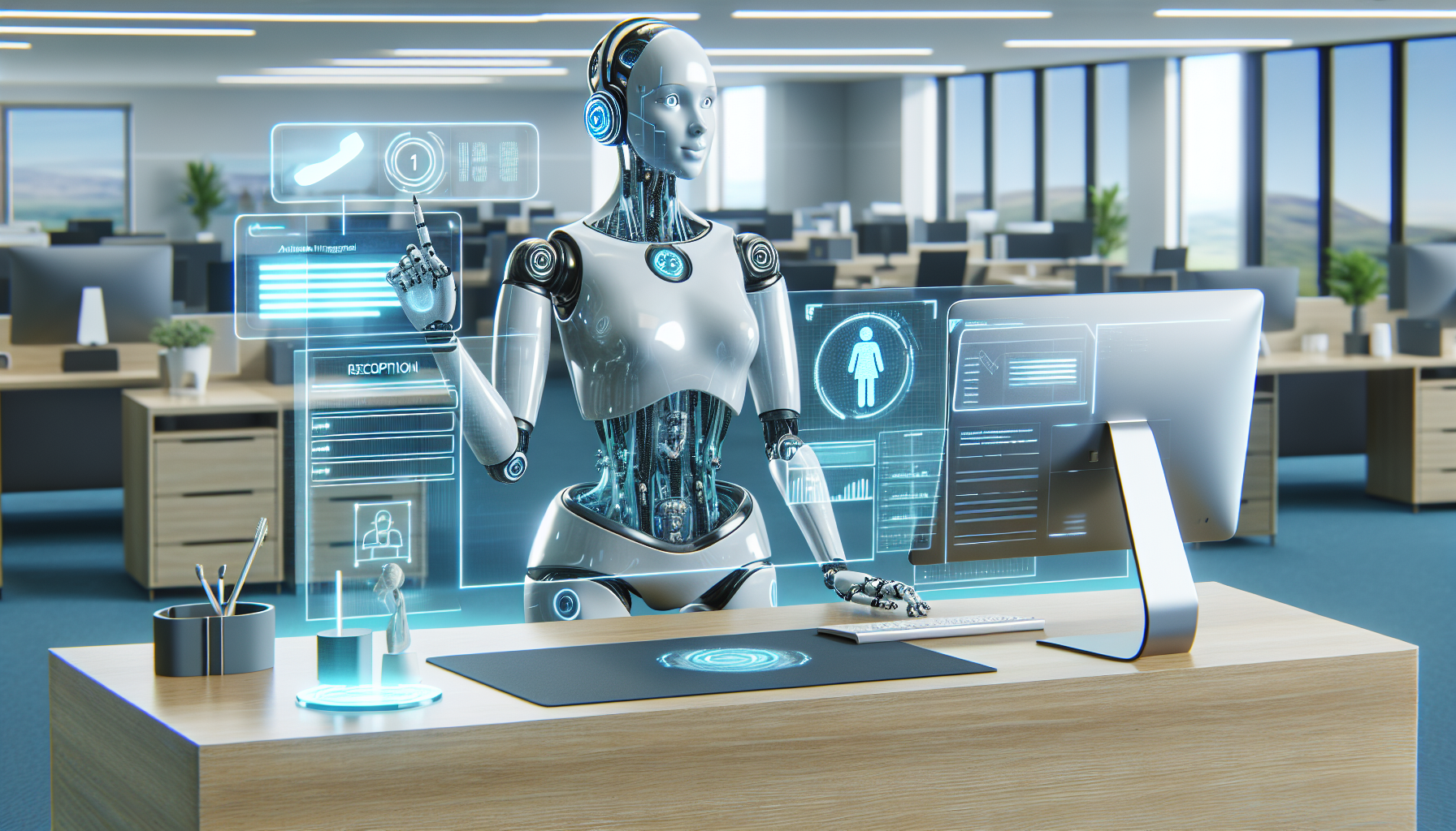 An AI receptionist hardware or a visual representation of AI receptionist performing tasks