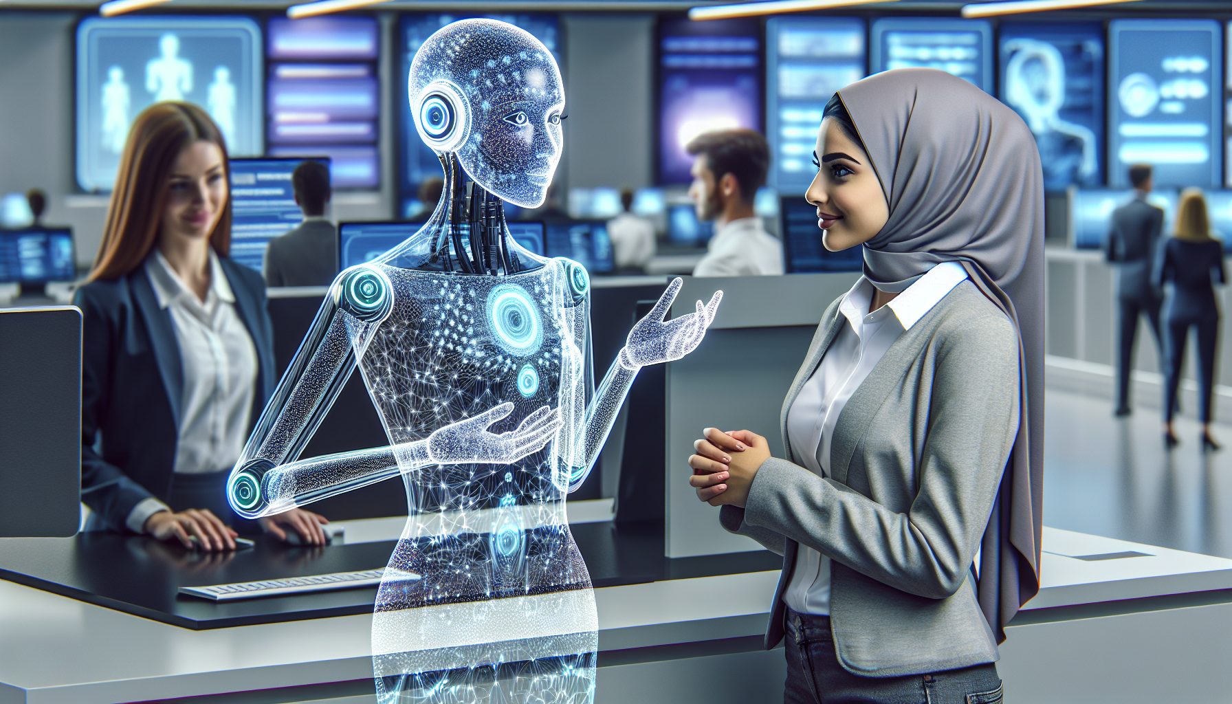An AI receptionist interacting with a customer in the service industry.