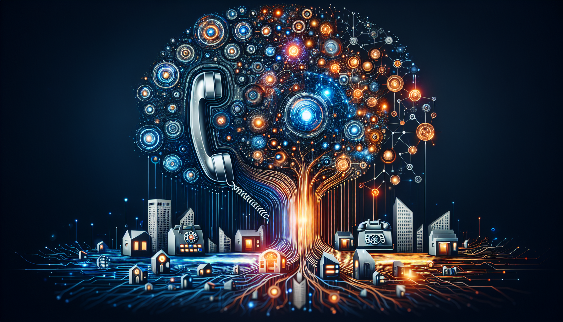 An infographic illustrating the integration of artificial intelligence with VoIP technology in small businesses